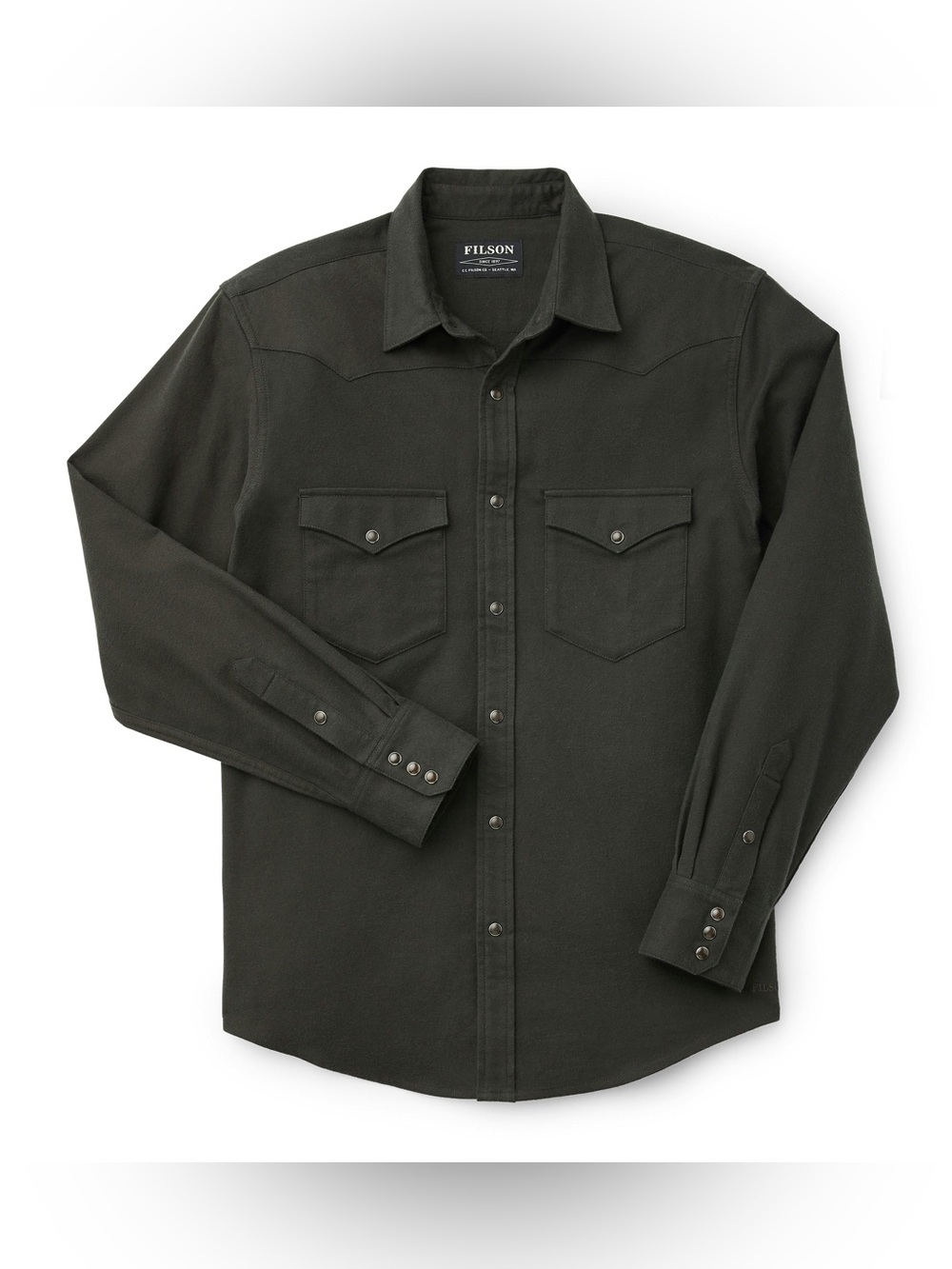 Filson Western Flannel Shirt Faded Black Snap Buttons 100% Cotton